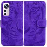 For Xiaomi 12 / 12X Tiger Embossing Pattern Horizontal Flip Leather Phone Case(Purple)