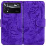 For Xiaomi Poco X4 Pro 5G Tiger Embossing Pattern Horizontal Flip Leather Phone Case(Purple)