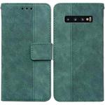 For Samsung Galaxy S10+ Geometric Embossed Leather Phone Case(Green)