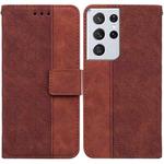 For Samsung Galaxy S21 Ultra 5G Geometric Embossed Leather Phone Case(Brown)