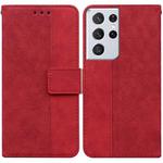 For Samsung Galaxy S21 Ultra 5G Geometric Embossed Leather Phone Case(Red)