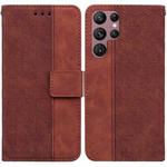 For Samsung Galaxy S22 Ultra 5G Geometric Embossed Leather Phone Case(Brown)