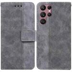 For Samsung Galaxy S22 Ultra 5G Geometric Embossed Leather Phone Case(Grey)