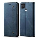 For OPPO A35 / A15 / A15S Denim Texture Casual Style Leather Phone Case(Blue)