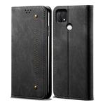 For OPPO A35 / A15 / A15S Denim Texture Casual Style Leather Phone Case(Black)