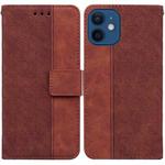 For iPhone 12 / 12 Pro Geometric Embossed Leather Phone Case(Brown)