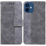 For iPhone 12 / 12 Pro Geometric Embossed Leather Phone Case(Grey)