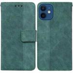 For iPhone 12 / 12 Pro Geometric Embossed Leather Phone Case(Green)
