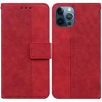 For iPhone 12 Pro Max Geometric Embossed Leather Phone Case(Red)