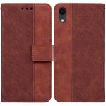 For iPhone XR Geometric Embossed Leather Phone Case(Brown)