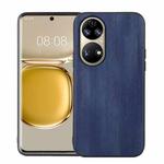 For Huawei P50 Pro Yellow Cow Texture PU Phone Case(Blue)