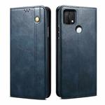 For OPPO A35 / A15 / A15S Simple Wax Crazy Horse Texture Horizontal Flip Leather Phone Case with Card Slots & Holder(Navy Blue)