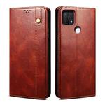 For OPPO A35 / A15 / A15S Simple Wax Crazy Horse Texture Horizontal Flip Leather Phone Case with Card Slots & Holder(Brown)