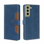 For Samsung Galaxy S21 FE Skin Feel Straw Hat Magnetic Buckle Leather Phone Case(Blue)