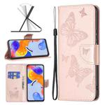 For Xiaomi Redmi Note 11 Pro International Version Two Butterflies Embossing Leather Phone Case(Rose Gold)