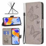 For Xiaomi Redmi Note 11 Pro International Version Two Butterflies Embossing Leather Phone Case(Grey)