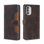 For Motorola Moto G51 Skin Feel Straw Hat Magnetic Buckle Leather Phone Case(Brown)