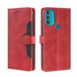 For Motorola Moto G71 5G Skin Feel Straw Hat Magnetic Buckle Leather Phone Case(Red)