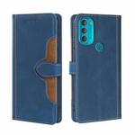 For Motorola Moto G71 5G Skin Feel Straw Hat Magnetic Buckle Leather Phone Case(Blue)