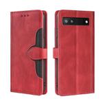 For Google Pixel 6a Skin Feel Straw Hat Magnetic Buckle Leather Phone Case(Red)