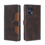 For OPPO Find X5 Pro Skin Feel Straw Hat Magnetic Buckle Leather Phone Case(Brown)