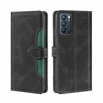 For OPPO Reno6 Skin Feel Straw Hat Magnetic Buckle Leather Phone Case(Black)