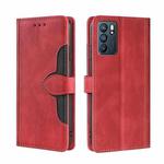 For OPPO Reno6 Skin Feel Straw Hat Magnetic Buckle Leather Phone Case(Red)