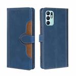 For OPPO Reno6 4G Skin Feel Straw Hat Magnetic Buckle Leather Phone Case(Blue)