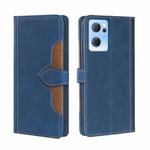 For OPPO Reno7 5G Skin Feel Straw Hat Magnetic Buckle Leather Phone Case(Blue)