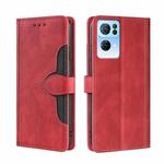 For OPPO Reno7 Pro 5G Skin Feel Straw Hat Magnetic Buckle Leather Phone Case(Red)