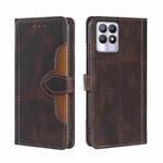For OPPO Realme 8i Skin Feel Straw Hat Magnetic Buckle Leather Phone Case(Brown)