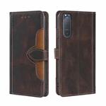 For Sony Xperia 5 II Skin Feel Straw Hat Magnetic Buckle Leather Phone Case(Brown)