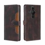For Sony Xperia Pro I Skin Feel Straw Hat Magnetic Buckle Leather Phone Case(Brown)