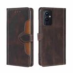 For OnePlus 9 Skin Feel Straw Hat Magnetic Buckle Leather Phone Case(Brown)