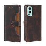 For OnePlus Nord 2 5G Skin Feel Straw Hat Magnetic Buckle Leather Phone Case(Brown)