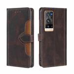 For vivo X60 Pro+ Skin Feel Straw Hat Magnetic Buckle Leather Phone Case(Brown)