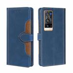 For vivo X60 Pro+ Skin Feel Straw Hat Magnetic Buckle Leather Phone Case(Blue)
