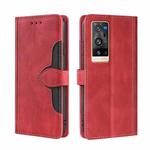 For vivo X60 Pro+ Skin Feel Straw Hat Magnetic Buckle Leather Phone Case(Red)