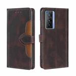 For vivo X70 Skin Feel Straw Hat Magnetic Buckle Leather Phone Case(Brown)
