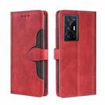 For vivo X70 Pro+ Skin Feel Straw Hat Magnetic Buckle Leather Phone Case(Red)