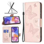 For Samsung Galaxy A23 5G Two Butterflies Embossing Leather Phone Case(Rose Gold)