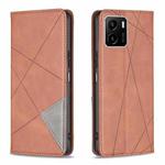 For vivo Y15s Rhombus Texture Horizontal Flip Magnetic Leather Phone Case(Brown)