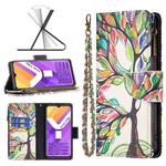 For vivo Y15s Colored Drawing Pattern Zipper Horizontal Flip Leather Phone Case(Tree)