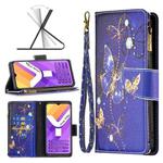 For vivo Y15s Colored Drawing Pattern Zipper Horizontal Flip Leather Phone Case(Purple Butterfly)