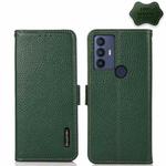 For TCL 30 SE / 306 / 305 KHAZNEH Side-Magnetic Litchi Genuine Leather RFID Phone Case(Green)