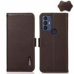 For TCL 30 SE / 306 / 305 KHAZNEH Side-Magnetic Litchi Genuine Leather RFID Phone Case(Brown)
