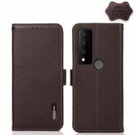 For TCL 30V 5G / 30 XE 5G KHAZNEH Side-Magnetic Litchi Genuine Leather RFID Phone Case(Brown)