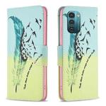 For Nokia G21 / G11 Colored Drawing Pattern Horizontal Flip Leather Phone Case(Feather)