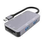 NK-3049H 6 in 1 USB-C / Type-C to TF / SD Card Slot + USB 3.0 + 3 USB 2.0 Female Adapter(Space Grey)
