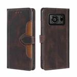 For Sharp Aquos R6 Skin Feel Straw Hat Magnetic Buckle Leather Phone Case(Brown)